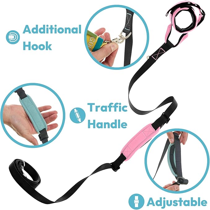 Gooby Wristband Surfer Leash with Traffic Handle - Atlanta Peach, 6 FT - Comfortable Handsfree Leash with Adjustable Dual Handle and Additional Hook