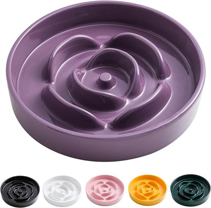 8.66 in Purple Ceramic Slow Feeder Dog Bowl for Medium and Large Breed,Fast Eater Dog Food Water Dish Heavy Wighted,Puppy Bowl for Fast Eaters,Puzzle Slow Eating Dish Modern Cute
