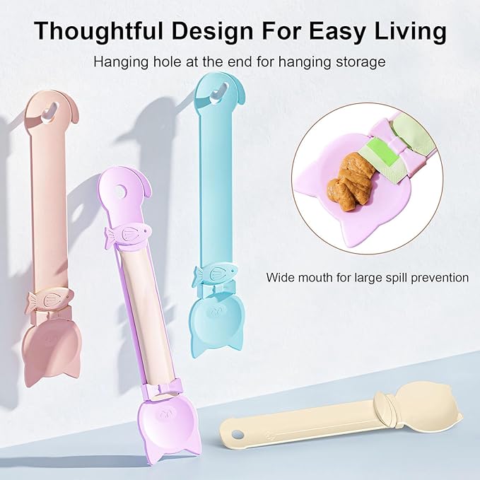 Aerbee 4PCS Cat Strip Feeder Spoon, Sliding Pet Treat Spoon Squeeze, Lickable Squeezable Creamy Treat, Wet Treats Dispenser, Cat Treat Spoon Squeez, Fun Feeding for Pets, Beige/Blue/Purple/Pink