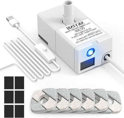 Cat Water Fountain Pump for 50oz, 95oz Fountain, Ultra Quiet, USB Cable, LED Light and 6 Pack Pet Fountain Filters