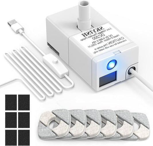 Cat Water Fountain Pump for 50oz, 95oz Fountain, Ultra Quiet, USB Cable, LED Light and 6 Pack Pet Fountain Filters