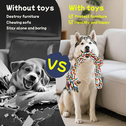 Rocfish 4 Pack Dog Rope Toys for Aggressive Chewers, Nearly Indestructible Tug of War Toys for All Dog Sizes, 100% Cotton Teeth Cleaning Chew Rope, Heavy Duty Tug Toy to Relieve Dog Boredom