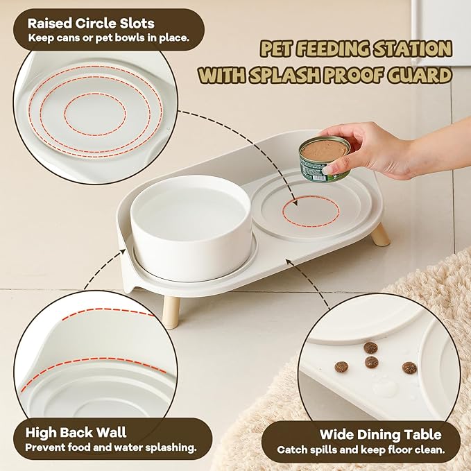Raised Dog Feeder Bowl Stand - Elevated Dining Table for Small and Medium Dogs and Cats - Fits Food and Water Dish up to 6" Diameter - Grey (Bowls Not Included)