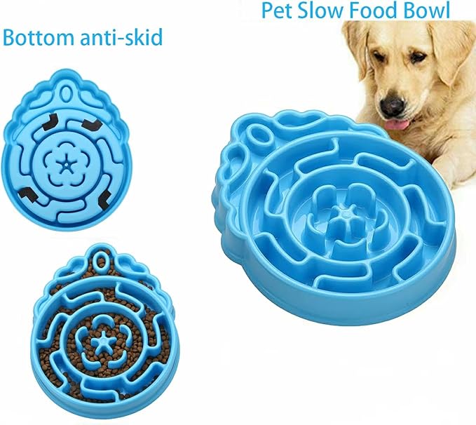 Slow Feeder Dog & Cat Bowl - Interactive Maze Puzzle Dish for Healthy Digestion, Anti-Gulping Food Grade Feede (Blue)