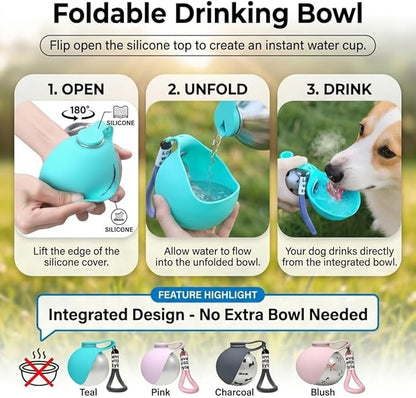 2 in 1 Portable Dog Water Bottle for Small Pet, Travel Foldable Bowl Dispenser, Outdoor Walking Collapsible Feeder, Leak-Proof Silicone Puppy Drinking Tumbler 285ml Gear Supplies