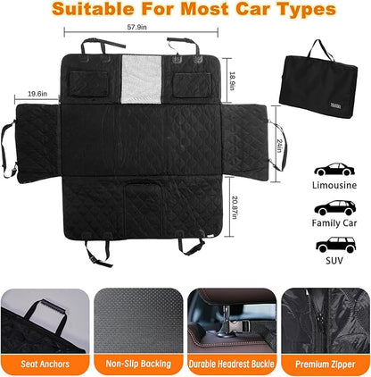 Back Seat Extender for Dogs, Hard Bottom Dog Car Seat Cover, Waterproof Car Hammock for Dogs, Back Seat Cover for Dogs, Car, SUV, Small Truck (Black, Large)
