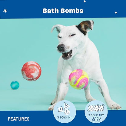 Barkbox Dog Toys – Squeaky Clean Bath Bombs Squeaker Ball Interactive Chew Toys – Durable & Tough Tennis Balls, Training, Exercise & Beating Boredom – Stimulating Plush, Small/Medium Breed & Puppies