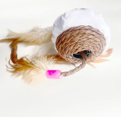 1x Hemp Ball Cat Toy,Six-Hole Hollow-Out Designed,Sisal Hemp Woven Cat Toy, Plume Bell Inside,Special Kitten Chew Toys for Indoor Cats,Interactive pet (Random Color Delivery, 6cm Ball)