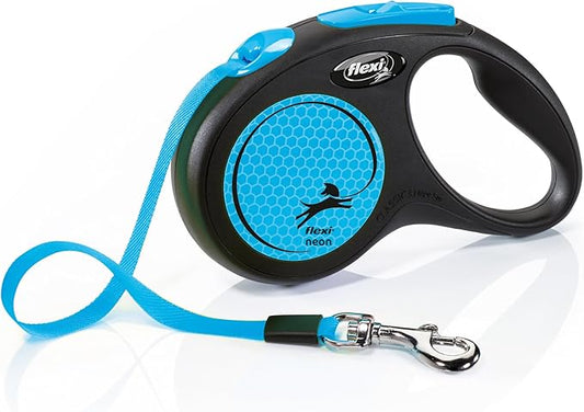 Flexi New Neon Tape Blue Small 5m Retractable Dog Leash/Lead for Dogs up to 15kgs/33lbs