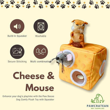 7" Squeaky Plush Toy for Puppies Small Dogs Self Etertainment Washable Soft Made [PET ONLY] (Cheese & Mouse)