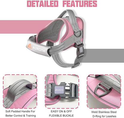 AUROTH Dog Harness and Leash Set, Soft Padded Service Dog Vest with 5.25FT Dog Leash, No Choke, Easy On Pet Vest, Adjustable Reflective No Pull Pet Vest Medium Sized Dog, Easy Walking and Training