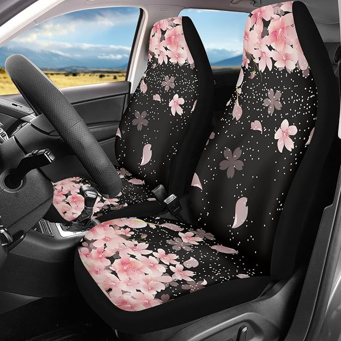 Cherry Blossoms Print Car Seat Covers for Women,Breathable High Back Front Seat Protector Universal Fit for Most Cars,SUVs,Sedan,Truck or Van
