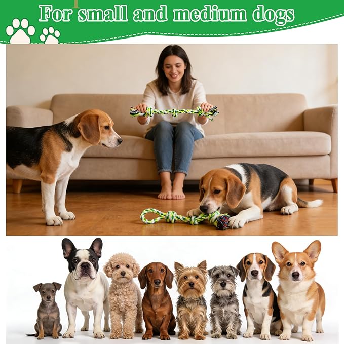 ASOCEA 5 Pack Dog Rope Toys Cotton Puppy Teething Chew Toys for Small Medium Dogs Interactive Tug Toy for Training Fetching Boredom Relief（Green）
