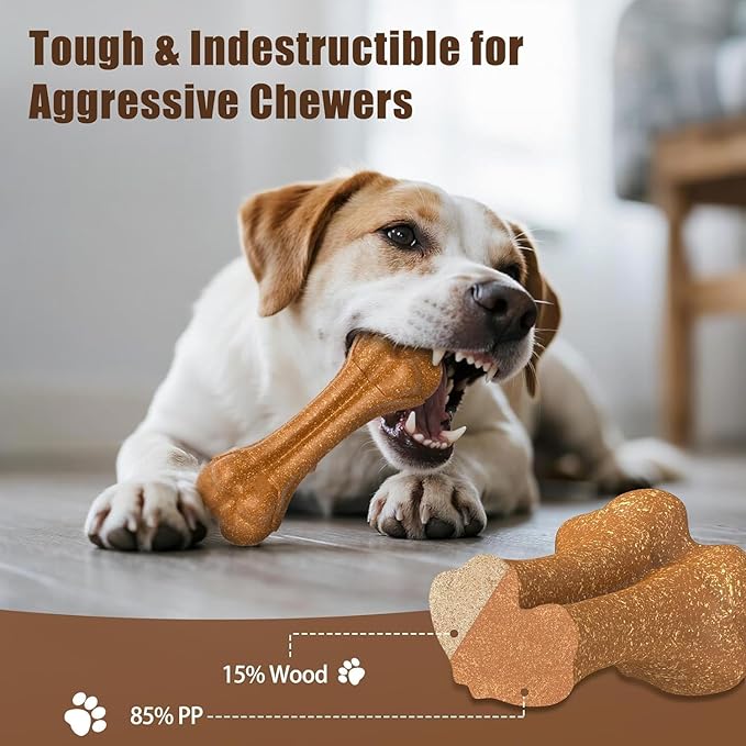 SCHITEC Dog Bone Chew Toys for Small & Medium Dogs, Beef Flavor Teething Toy, Durable Dog Toys for Aggressive Chewers, Teeth Cleaning, 2Pcs