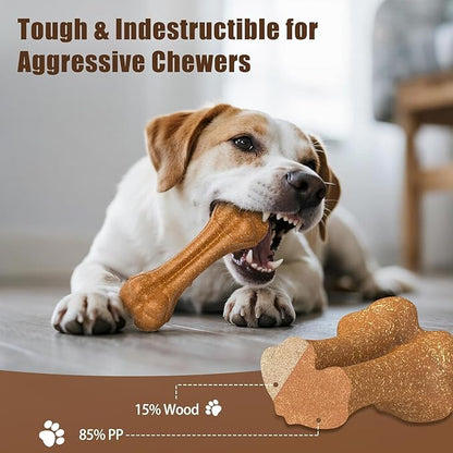 SCHITEC Dog Bone Chew Toys for Small & Medium Dogs, Beef Flavor Teething Toy, Durable Dog Toys for Aggressive Chewers, Teeth Cleaning, 2Pcs