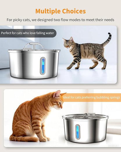 Cat Water Fountain Stainless Steel, 0.8gal/108oz Automatic Cat Drinking Fountain with 3 Filters, Pet Water Dispenser with Quiet Pump, Suitable for Cats, Dogs and Multi-pet households