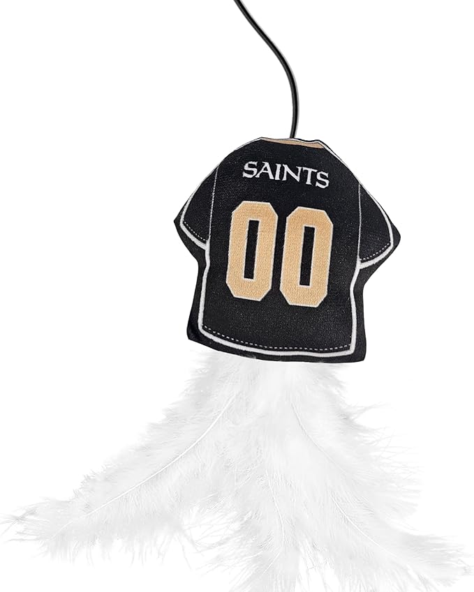 NFL New Orleans Saints Team Jersey Wand with CAT NIP, Cat Toy Jersey Shaped Plush Teaser Toy for Cats & Kittens - Interactive Pet Toy for Play & Exercise
