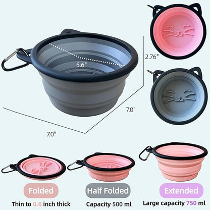 2 Pack Collapsible Silicone Dog Bowls, 25oz Portable Food Water Bowls for Medium/Large Dogs, Pet Camping Travel Essentials (Pink/Gray)