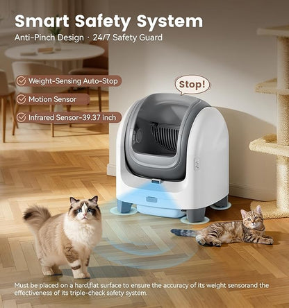 Self Cleaning Litter Box for Large Cats - Scented Automatic Cat Litter Box with Smart APP Health Monitoring & Weight Tracking, Extra Large Smart Cat Toilet, Multi-Cat Safe & Quiet, White