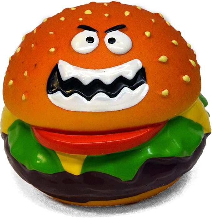 Latex Dog Squeaky Chew Toys, Angry Hamburger 3.15"