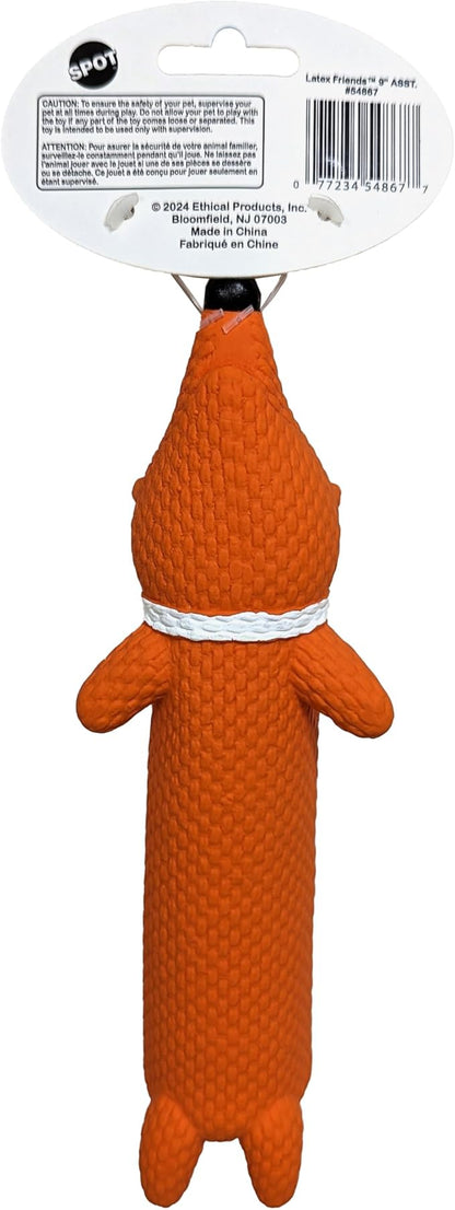 SPOT Latex Friends Dog Toys -Soft & Stuffing-Free with Honking Squeaker, 100% Latex, Brightly Colored, Ideal for Small/Medium Dogs & Light Chewers, 9-inch Assorted Styles