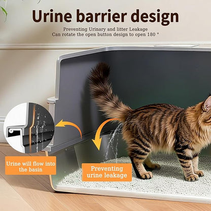 Enclosed XXXXL Stainless Steel Litter Box, 28" L x 20" W x 17" H, Side Entry Extra Large Metal Cat Litter Box with Lid for Big & Multiple Cats, Removable Enclosure, Anti-Leakage,Easy to Clean