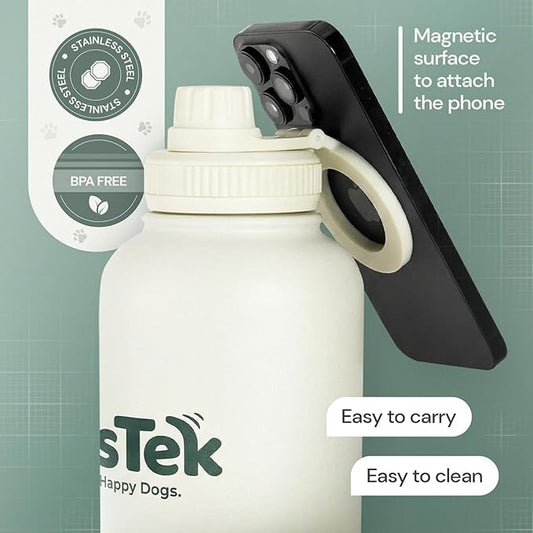 Portable Dog Water Bottle - 3 in 1 Insulated Stainless Steel Travel Bowl & Food Dispenser with Leak Proof Magnetic Lid - Dog Accessories for Walking, Hiking, Outdoor, Camping (32oz White)