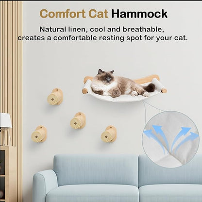 Cat Wall Hammock & Steps Set - Wall Mounted, 21 * 18 in for Large Cats - Screw-in Climbing Play Set