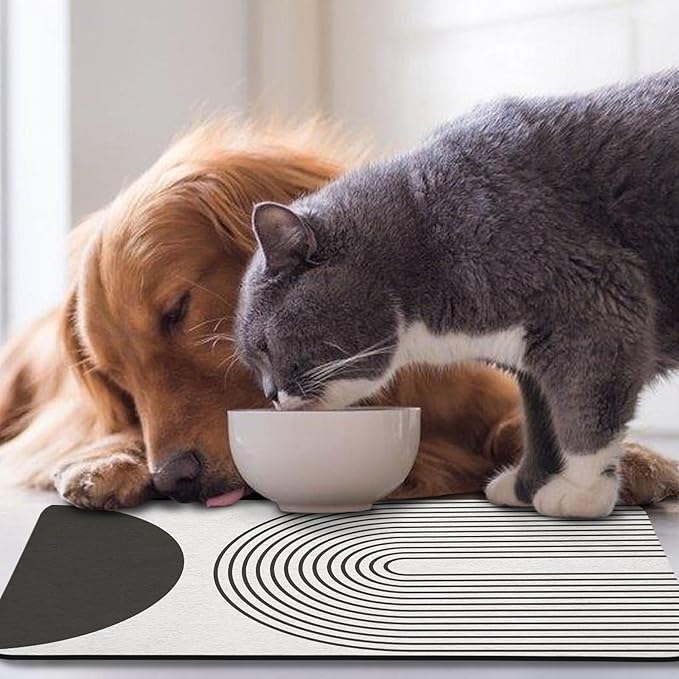Dog Food Mats,Cat Absorbent Water Bowl Feeding Mats Pet Placemats for Food and Water Black Bohemia 16 * 24 inch