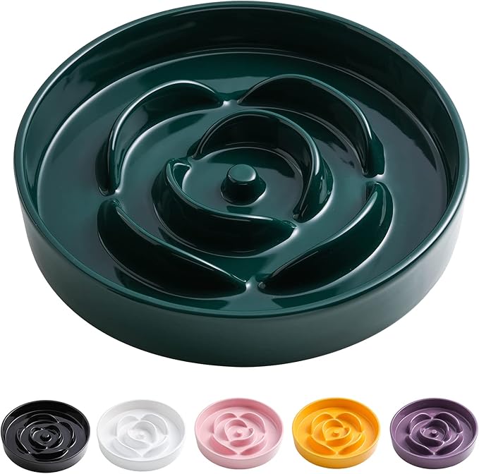 8.66 in Green Ceramic Slow Feeder Dog Bowl for Medium and Large Breed,Pet Feeding Dog Food Water Dish Heavy Weighted,Puppy Bowl for Fast Eaters,Puzzle Slow Eating Dish Modern Cute