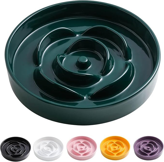 8.66 in Green Ceramic Slow Feeder Dog Bowl for Medium and Large Breed,Pet Feeding Dog Food Water Dish Heavy Weighted,Puppy Bowl for Fast Eaters,Puzzle Slow Eating Dish Modern Cute
