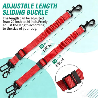 Dog Seat Belt for Car, Retractable Adjustable Nylon Pet Seatbelts for Vehicle Headrests, Elastic & Durable Car Harness, Dogs Leash Accessories for Bicycles (Only Leash Red)