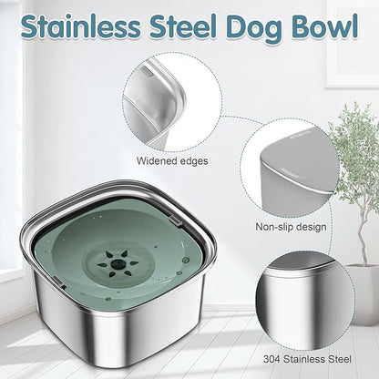 UPSKY 3L Dog Water Bowl 101oz Stainless Steel No Spill Large Capacity Dog Food Water Bowl Slow Water Feeder, Spill Proof Pet Water Dispenser Vehicle Carried Travel Water Bowls