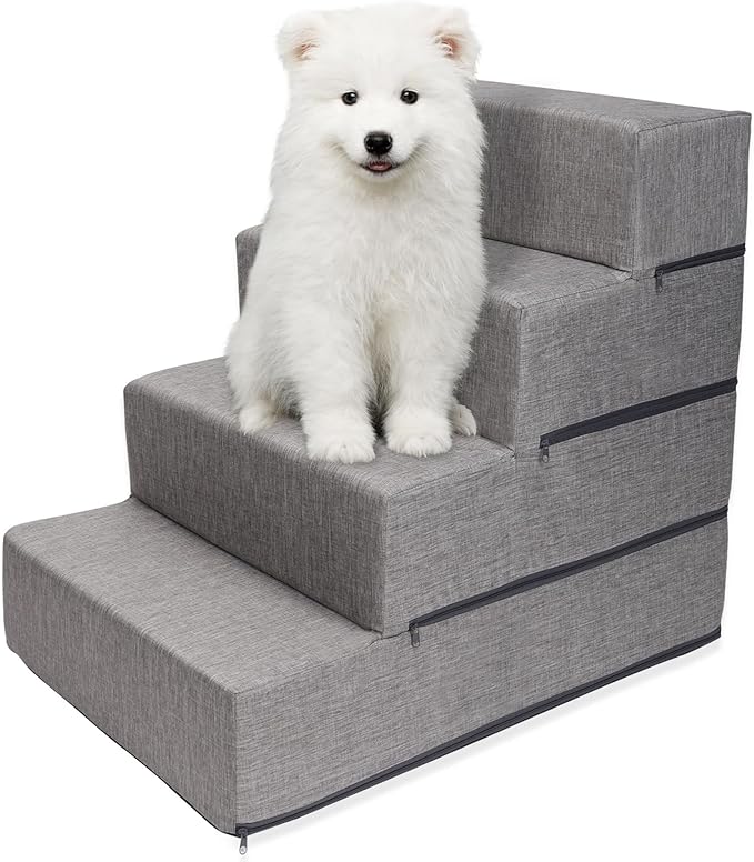 4-Tier Pet Foam Stairs for Tall Beds and Couches, for Small to Medium Pets, Gray