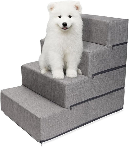 4-Tier Pet Foam Stairs for Tall Beds and Couches, for Small to Medium Pets, Gray