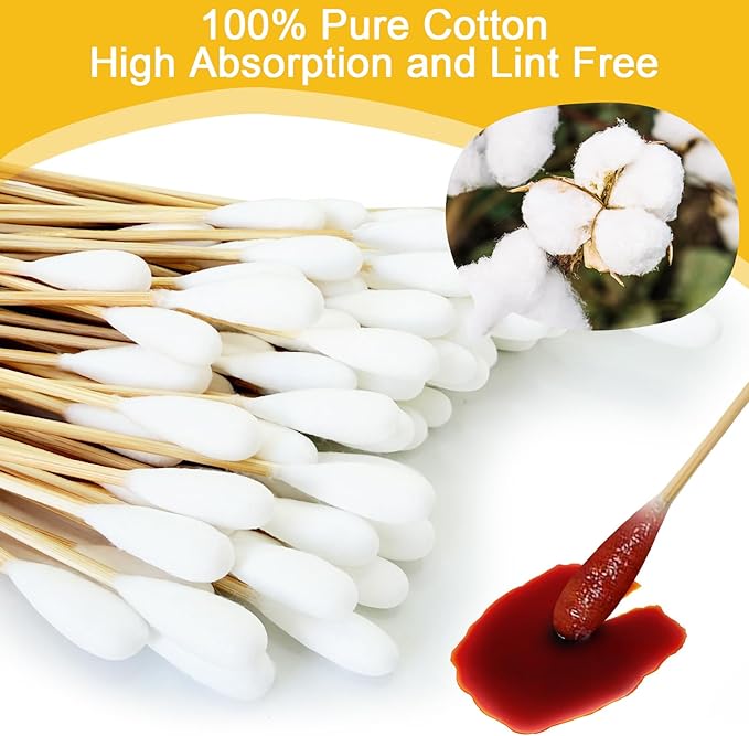 Egaageoi 200 Count Large Cotton Swabs for Dogs & Cats (6 Inch) | Biodegradable Bamboo Handle Tips for Pet Ear Cleaning | Soft Fragrance-Free Applicators for Ointments & Medication
