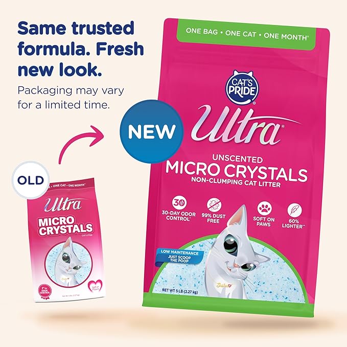 Ultra Micro Crystals Premium Cat Litter - 99.9% Dust Free, Soft on Paws, Fragrance Free - 15 Lbs. Total (3pk of 5 Lbs.)