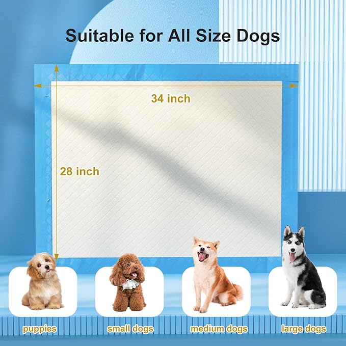 Gardner Pet Ultra Absorbent Thicker Dog Pee Pads Extra Large XL 28"x34" Leak-Proof Odor-Control Blue Puppy Training Pads Full Edge-Wrapping Pad for Dogs, Puppies, Doggie, Cats, Rabbits - 18 Ct