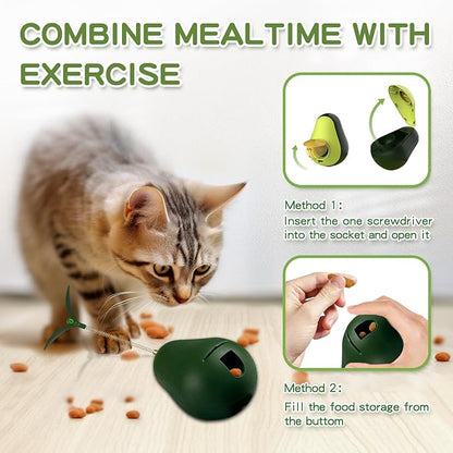3-in-1 Catnip Toys for Cats with Feather Cat Toy Wand & Cat Treat Dispenser, Tumbler Interactive Christmas Cat Toys for Indoor Cats, Avocado Cat Puzzle Feeder, Funny Kitten Treats