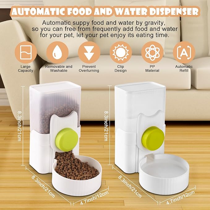 Automatic Replenish Pet Waterer, 1L Capacity Auto Siphon Gravity Cage Hanging Water Dispenser Set for Dog and Cat Small Animals, Removable Pet Water Bottle Water Container (Waterer, Grey)