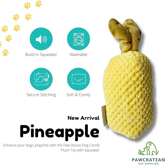 7" Squeaky Plush Toy for Puppies Small Dogs Self Etertainment Washable Soft Made [PET ONLY] (Pineapple)