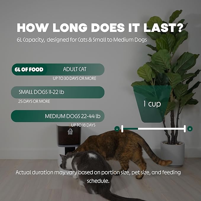 6L Automatic Cat Feeder with Camera – WiFi Smart Pet Feeder for Cats & Dogs, HD Video with Night Vision, App Control, 2-Way Audio, Portion Scheduling – White