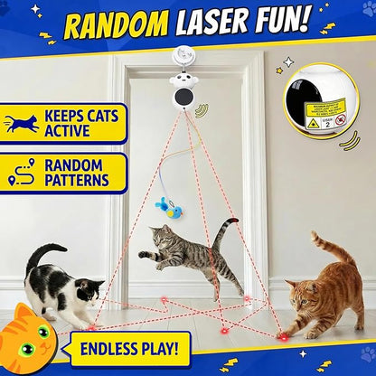 Interactive Cat Toys for Indoor Cats - 2 in 1 Automatic Laser Pointer Cat Toy with Feather Flying Bird, Smart Moving Mouse Wand Toy, Auto On/Off Hanging Toys for Bored Kitten & Adult Cats(Grey)