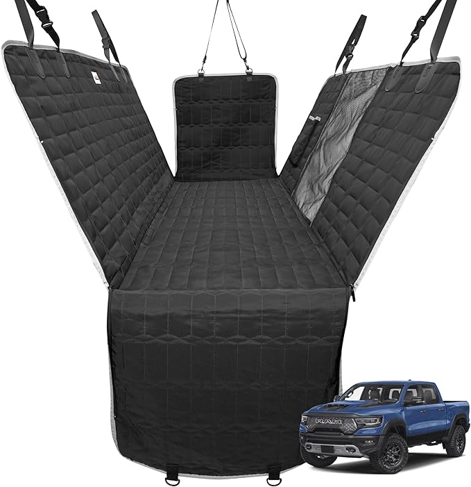 Reliadura Dog Hammock for Truck,Dog Car Seat Cover for Back Seat, Waterproof Seat Cover for Trucks with Mesh Window,Backseat Cover for Dogs in Car for F150/RAM1500/Sierra/Silverado