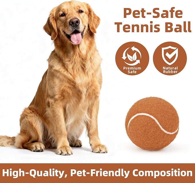 2.5" Dog Tennis Balls 6-Pack Silent Bounce, Tough Rubber Core, Durable Fetch & Training Toys for Indoor/Outdoor Play, for Small Medium Large Dogs (Carmel Brown,6 Pack)