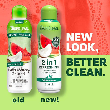 TropiClean Watermelon Refreshing 2-in-1 Cat & Dog Shampoo and Conditioner | Cat & Dog Bath Supplies | 20 oz | Made in The USA