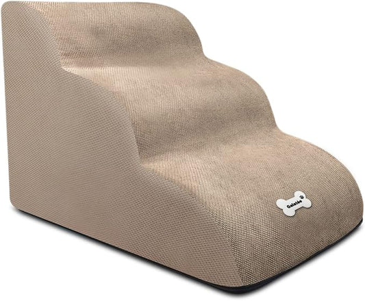 Dog Stairs, Soft Comfortable Pet Stairs with Washable & Zippered Cover, Easy Climb Dog Ramp Steps, Dog Ramps for Sofa Bed(Light Brown)