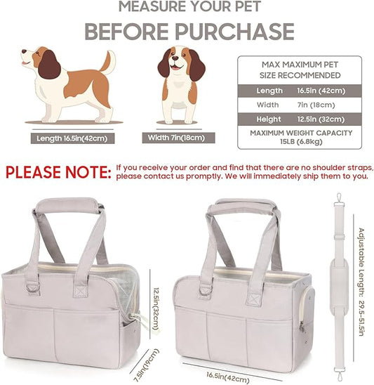 Pet Carrier, Dog Carrier, Soft Soft Sided Folding Cats Carrier for Small Medium Cats Puppies up to 15 Lbs, Washable Breathable Puppy Carrie Carrier for Outdoor Travel(Large Grey)