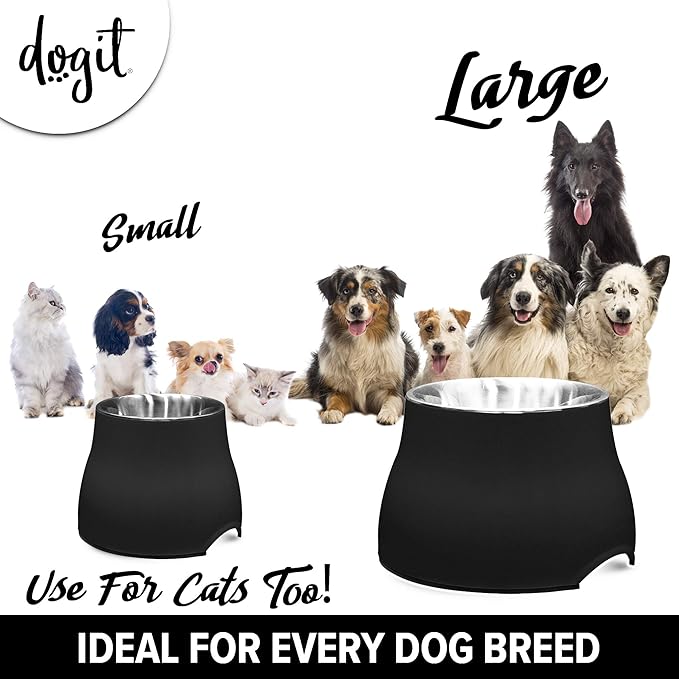 Dogit Elevated Dog Bowl, Stainless Steel Dog Food and Water Bowl for Large Dogs, Black, 73752