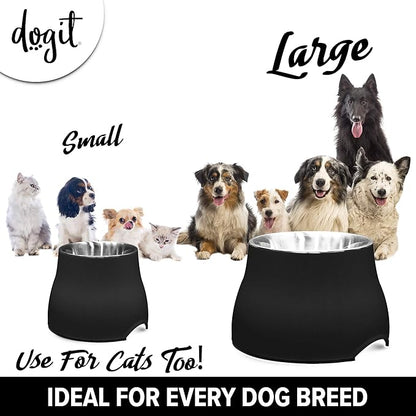 Dogit Elevated Dog Bowl, Stainless Steel Dog Food and Water Bowl for Large Dogs, Black, 73752